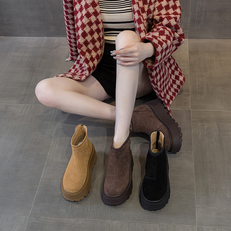 European Snow Boots for Women 2025 Winter Casual Fashion Versatile Low-Cut Thick-Soled Thick Velvet Warm Short Boots Back Zipper Women's Boots