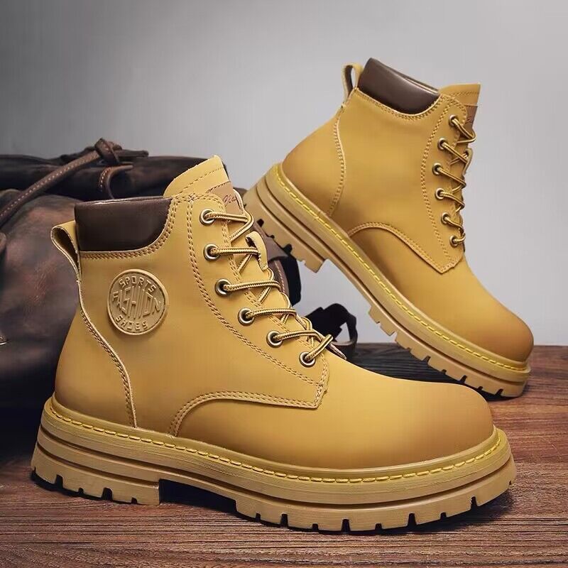 Big Yellow Boots 2025 Autumn/Winter Men's Martin Boots Workwear Waterproof Non-Slip Hiking Shoes Construction Site Wear-Resistant Safety Shoes