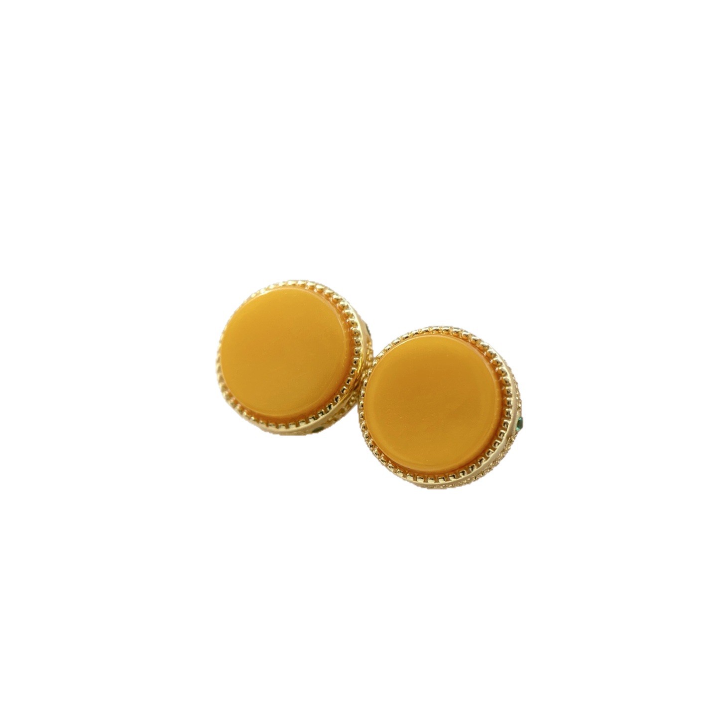 Natural Chicken Oil Yellow Beeswax Round Earrings S925 Sterling Silver Genuine Round Niche High-End Earrings Can Be Certified