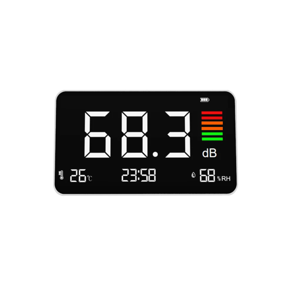 Desktop decibel meter noise meter clock temperature and humidity detection 4 in 1 noise level color display temperature single switch