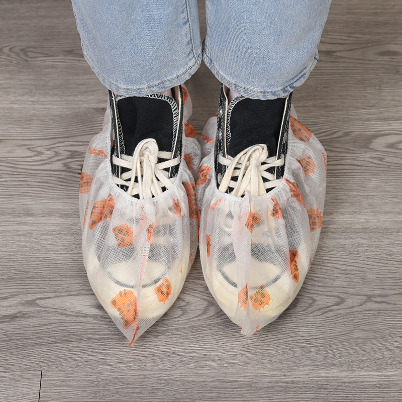 Cartoon Printed Extra Thick Non-woven Shoe Cover Disposable Frosted Non-slip Indoor Wear-resistant Waterproof Rabbit Shoe-off Foot Cover