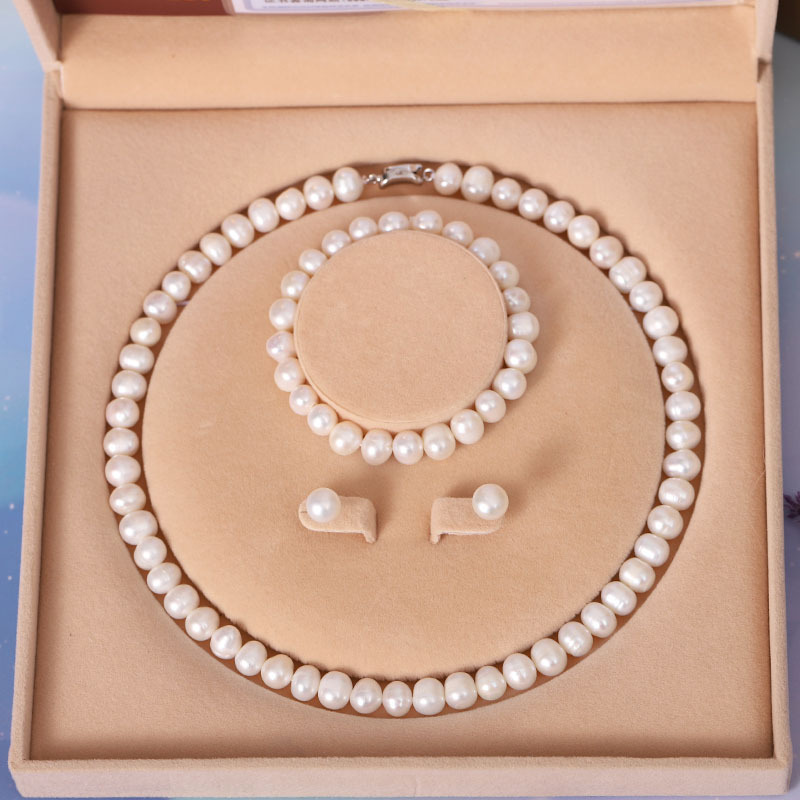 Ожерелье из пресноводного жемчуга Zhuji, комплект из трех частей, подарок на День матери, прямой эфир