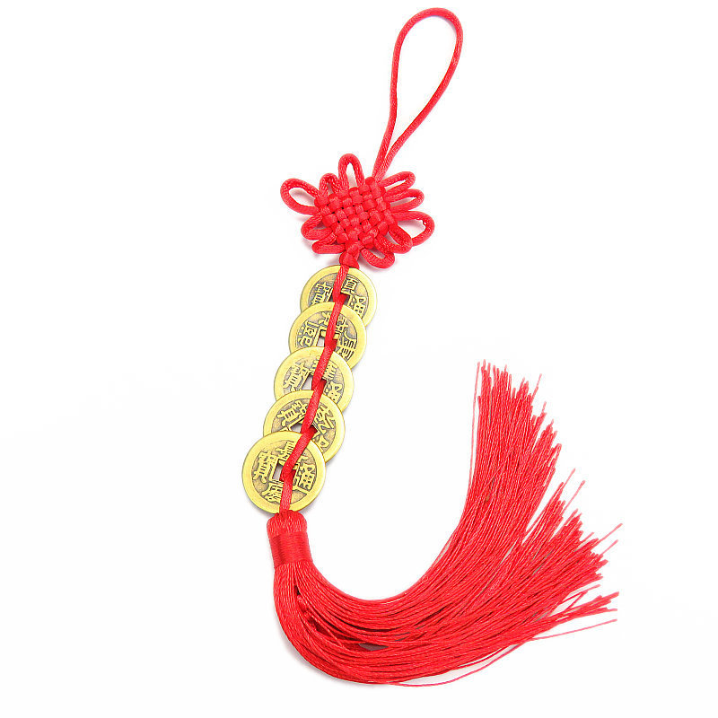 Real Copper Five Emperors Coin Car Hanging Peace Chinese Knot Tassel Ornament Car Creative Decoration Scenic Spot Street Stall Live Supply