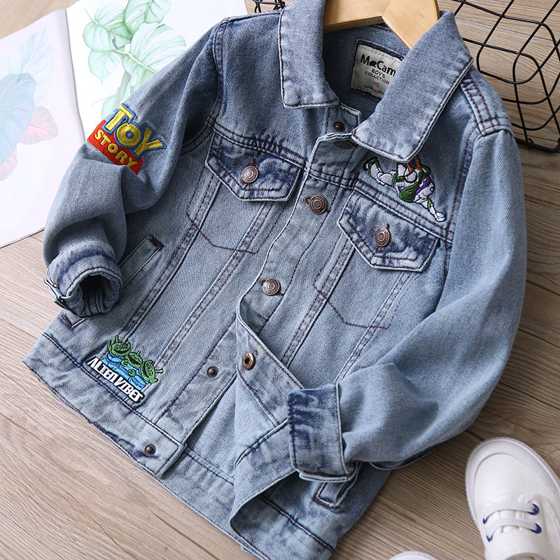 Cm-099 Letter Cartoon Embroidery Medium and Large Boys Denim Jacket 2021 Spring New Children's Clothing Children's Jacket