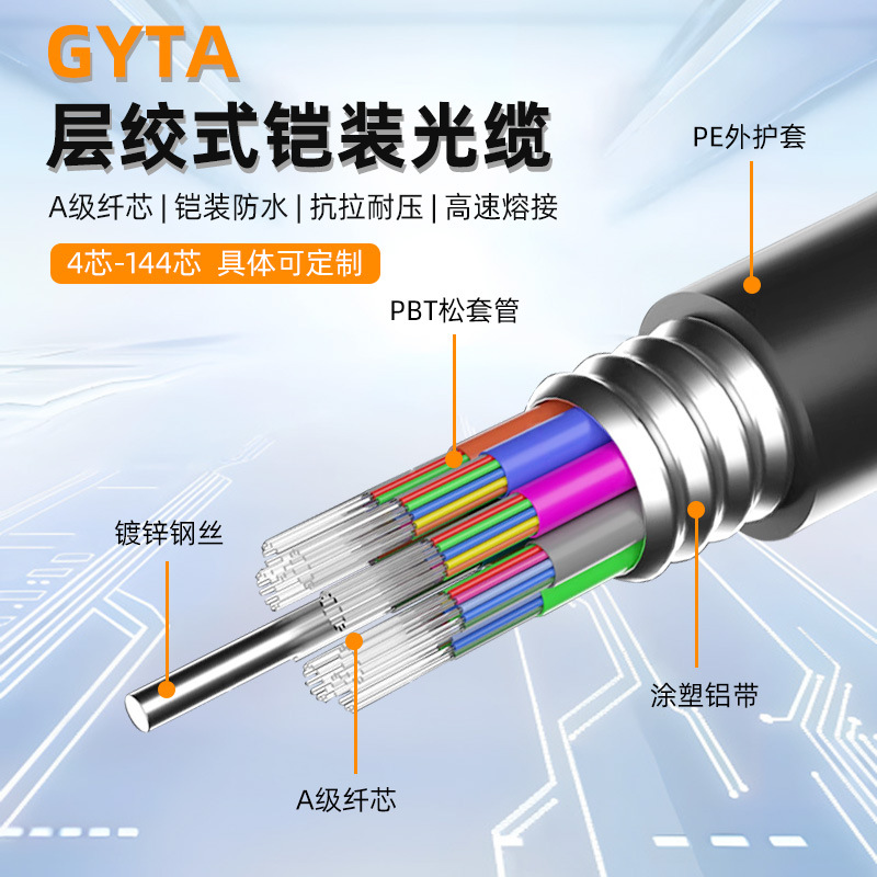 Longcheng Gyta Armored Fiber Optic Cable Communication Cable 4-Core 6-Core 8-Core 12-Core 10g Single-Mode Outdoor Fiber Optic Cable