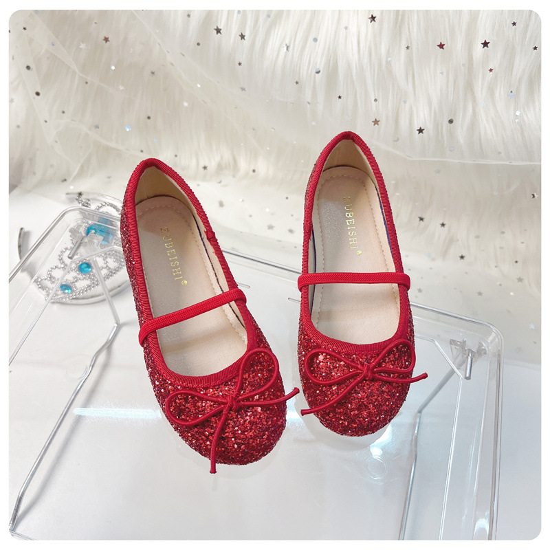 Girls' princess shoes spring new stage performance shoes with dress sequined crystal shoes girls' single shoes Children's leather shoes