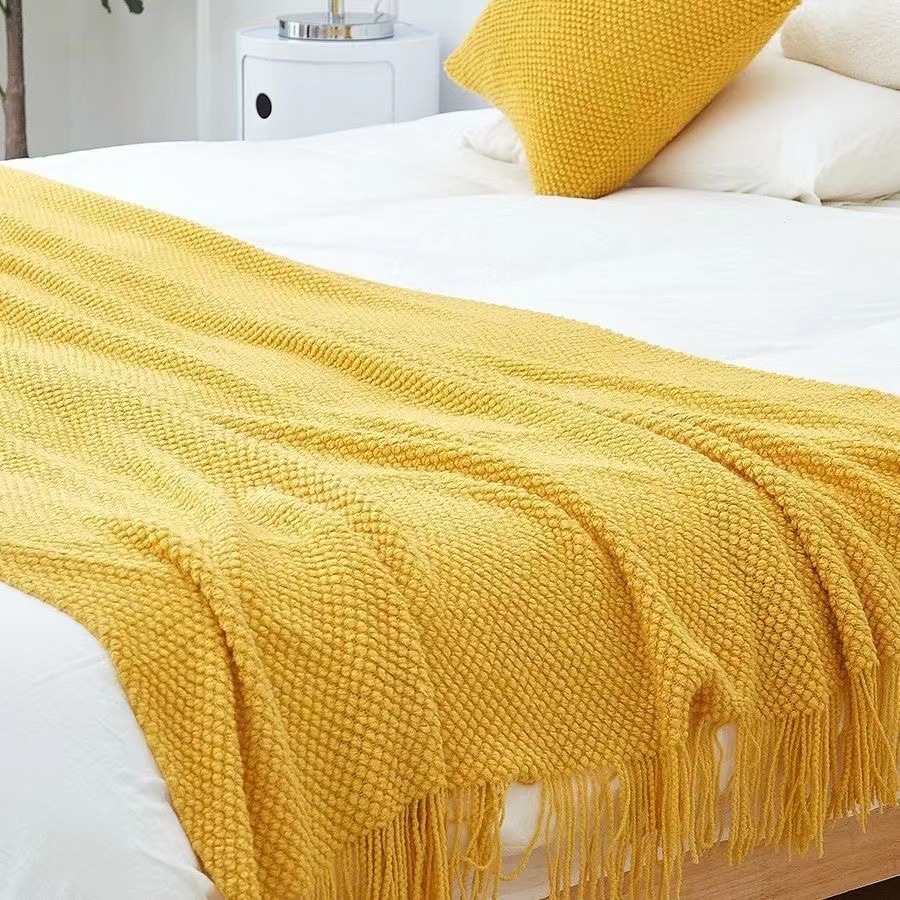 Scandinavian Pure Color Bed Flag Hotel B&B Versatile Bedside Towel Casual Decorative Blanket Cream Style Bed Towel Simple