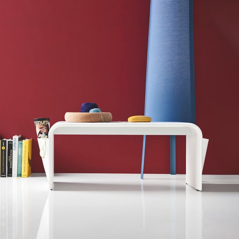 Nordic Recliner Bedroom Saddle Leather Genuine Leather Bed End Stool C-Shaped Storage Sofa Bed Ottoman Shoe-Changing Low Stool Solid Wood