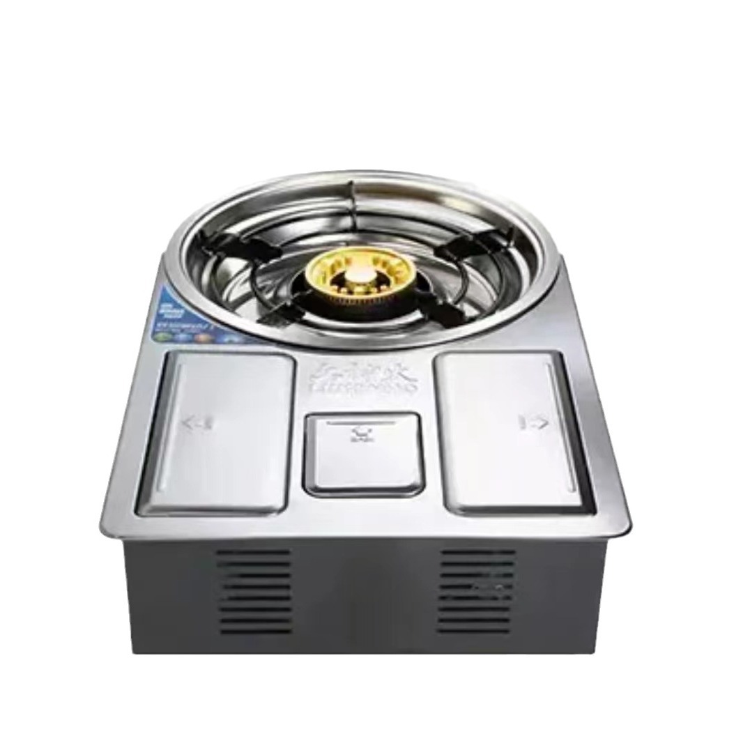 Liushen Fire Inlaid Double Gas Cassette Stove Firepower Large Indoor Barbecue Stove Flameout Protection Fire Boiler Household Portable