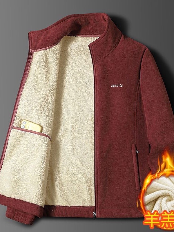 Dad's Outwear Autumn and Winter Clothing Fleece-Lined and Thickeneded 2024 New Warm Middle-Aged and Elderly Jacket Men's Winter Stand-Up Collar Top