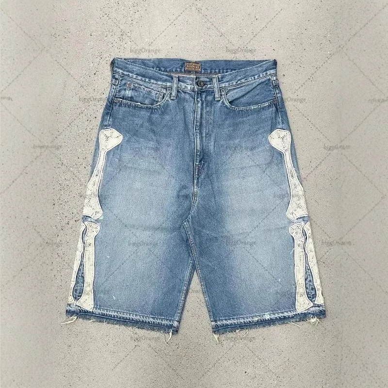 Кросс-бордерные европейские и американские модные брендовые вышитые джинсовые шорты для мужчин, винтажные, свободные, повседневные, средней длины