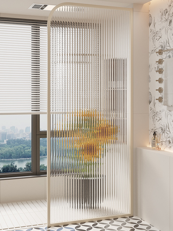 Stainless Steel Bathroom Water Ripple Glass Screen Dry and Wet Separation Towel Rack Shower Room Toilet Shielding Partition