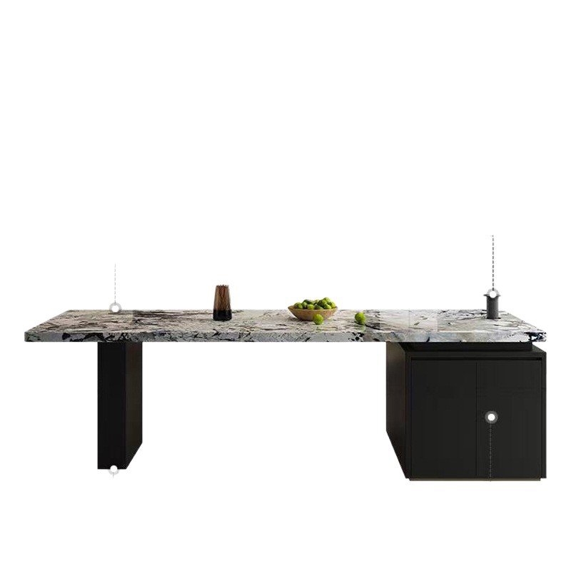 Integrated Island Table and Dining Table for Home Use, Minimalist Pandora Stone Slab Multifunctional Island Table and Chairs, Stone Slab Island Style