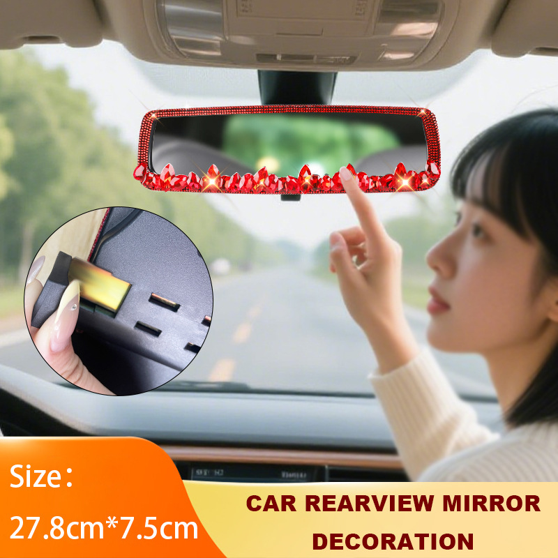 Car Diamond-Encrusted Rearview Mirror Water Drop Diamond-Encrusted Car Interior Rearview Mirror Decoration Personalized Creative Car Interior Decoration Supplies