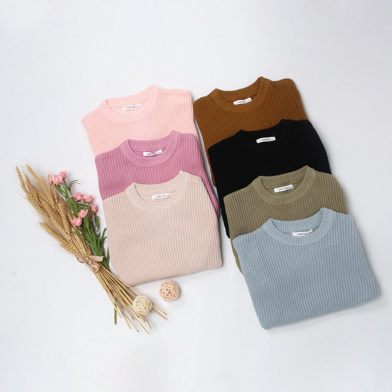 Новый свитер корейского стиля 2022 года, круглой горловины, свободного кроя, длинный рукав