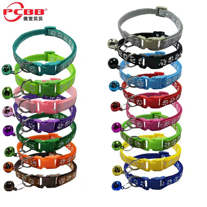 Pet Tag 1.0 Dog Paw Print Collar Patch Bell Collar Cat Colorful Buckle Large Stock Fabric Collar Multiple Colors Available