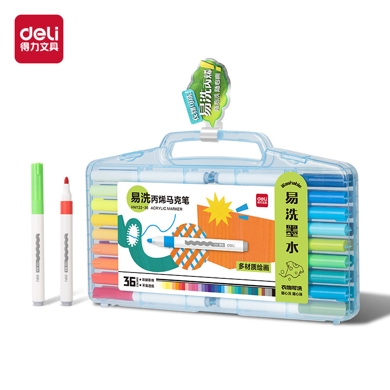 Маркер Deli Hm122-36 Легко моющийся круглый акриловый (Смешанные) (36 цветов/Коробка)