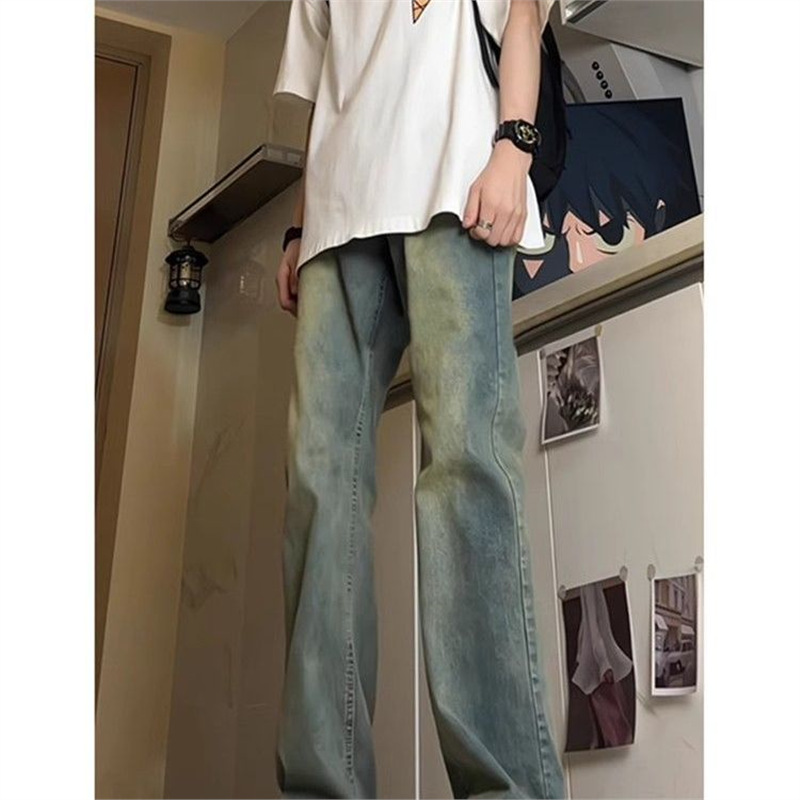 мужские джинсы с расклешением желтого цвета, новинка весна-лето 2025, высокие уличные, облегающая прямая американская модель