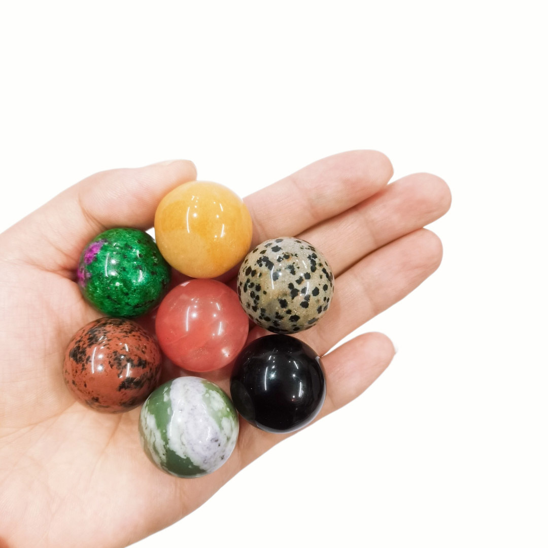 Natural Stone Crystal Ball Non-porous 25mm Ornaments Green East Mausoleum White Crystal Lapis Lapis Seven Star Array Feng Shui Ball Massage Ball