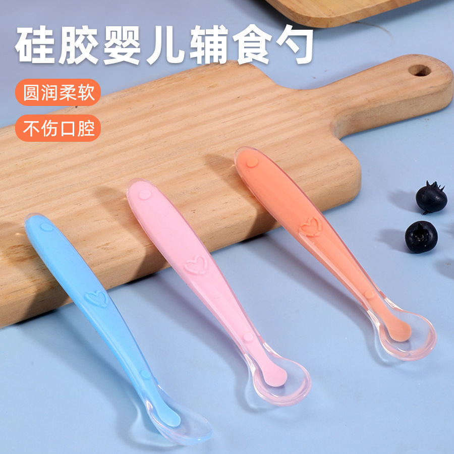 Силиконовая ложка для детей, мягкая ложка для кормления, столовые приборы для новорожденных, оптовая продажа мягкоголовой ложки