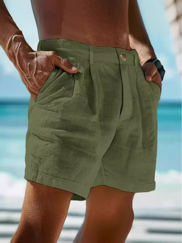 Men's Linen Shorts Summer Shorts Beach Shorts Button Pocket Comfortable Holiday Linen Cotton Blend Fashion