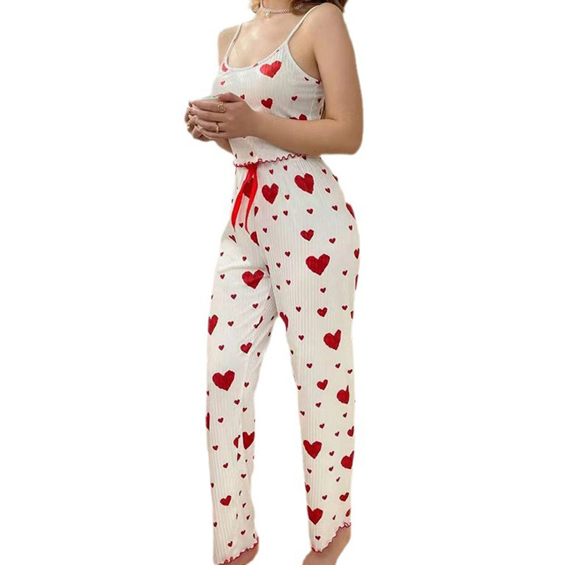 2024 Europe and the United States cross-border hot-selling home clothing pit strip love camisole pajamas women can wear pants suit