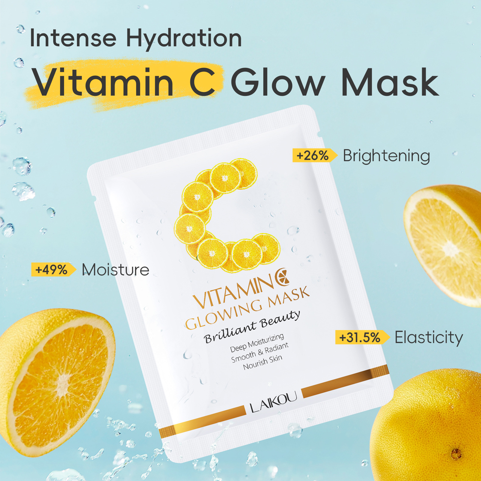 Cross-Border New Product Laiko Vitamin C Glowing Mask 25g Hydrating Moisturizing Patch Mask Spot Foreign Trade Mask Full English