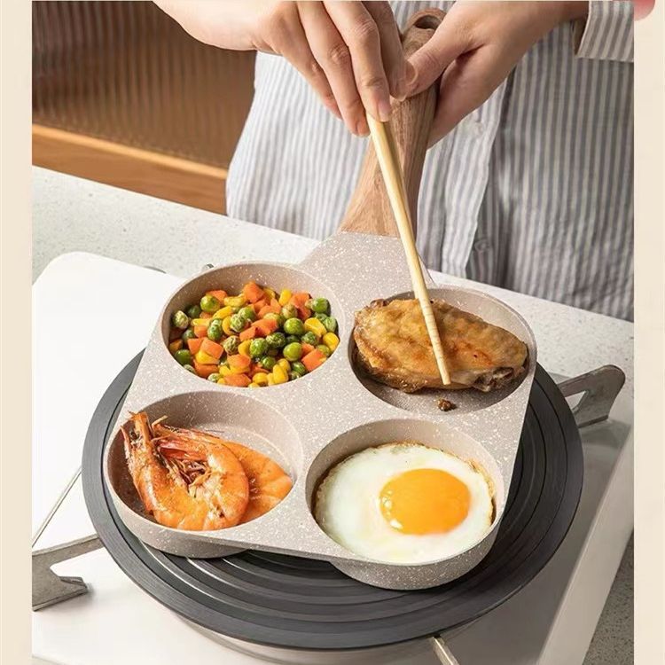 Cross-border Maifan Stone Non-stick Pan Four-hole Flat Bottom Egg Hamburger Special Household Breakfast Mini Egg Pan for Induction Cooker