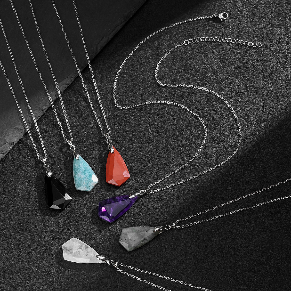 Zhuhang Jewelry Cross-Border Popular Natural Crystal Pendant Faceted Amethyst Necklace Bohemian Jewelry Wholesale