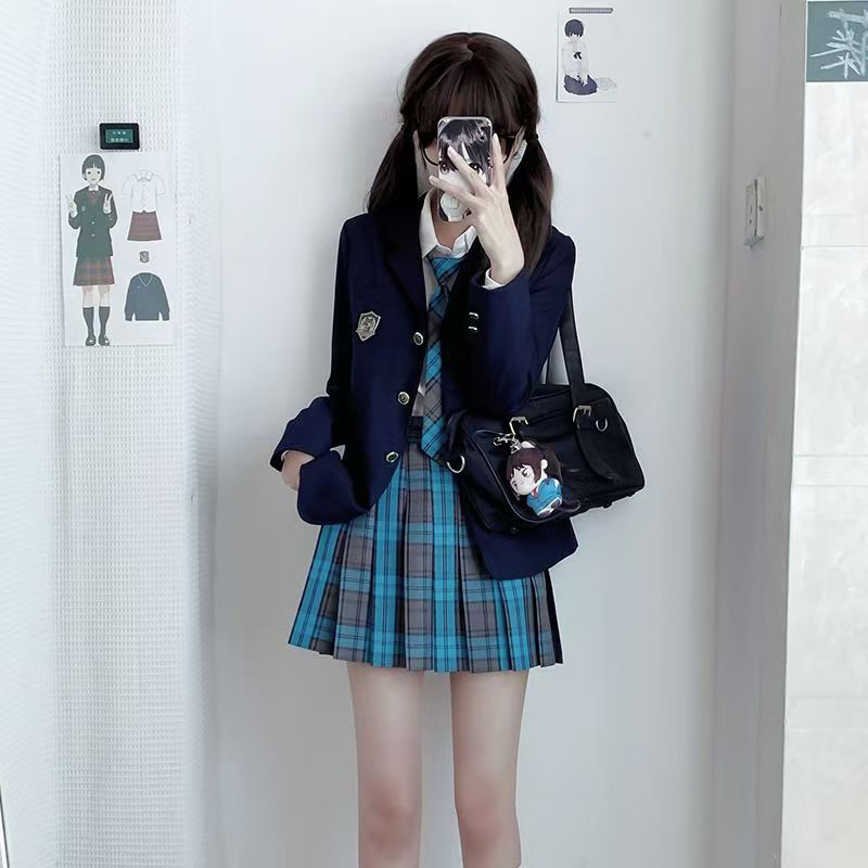 Jk Uniform Women's Suit Full Set Genuine Suit Jacket Shirt Plaid Skirt Japanese Style Preppy Style