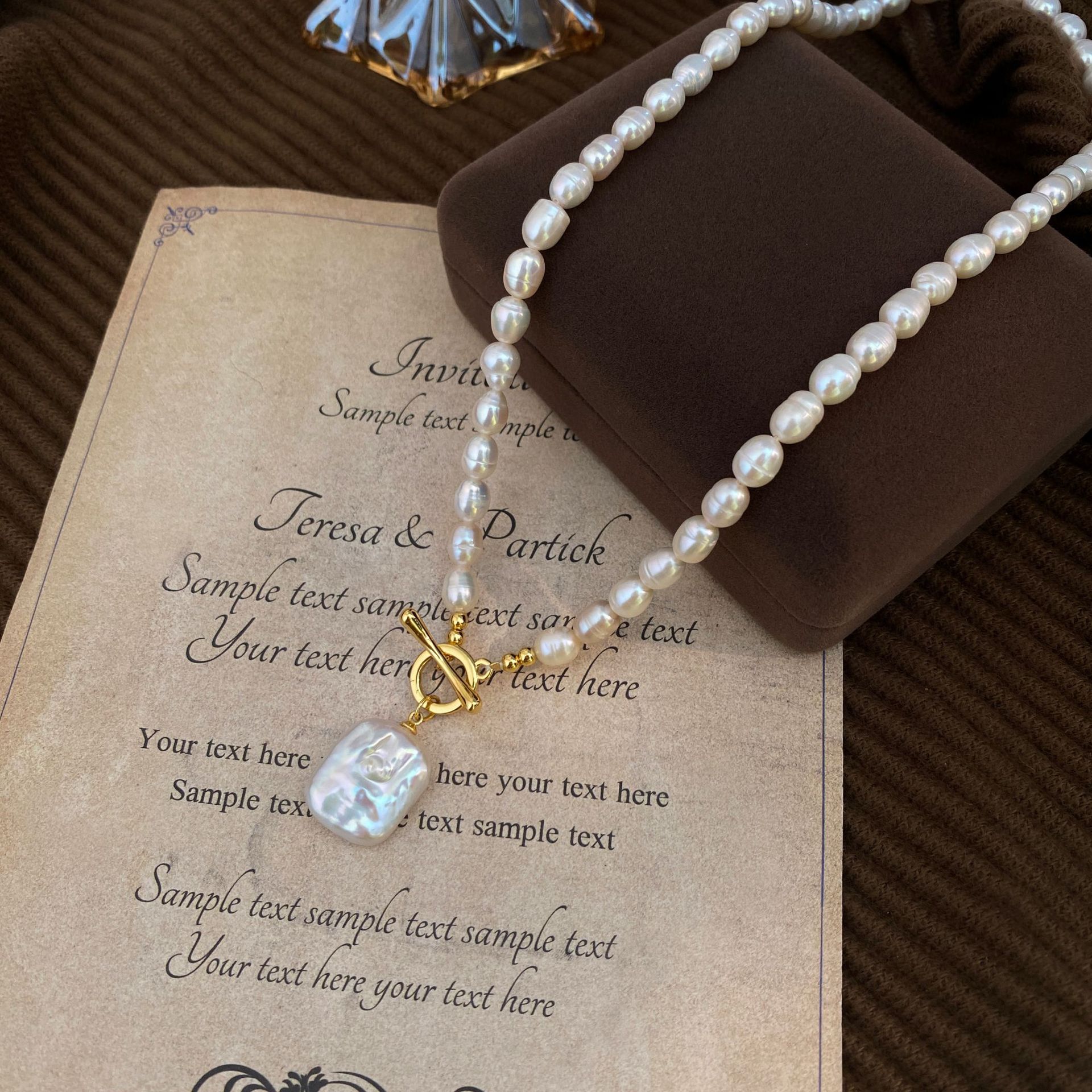 Zhuji Natural Freshwater Pearl French Square Pendant High-grade Necklace Women's Light Luxury Fashionable Elegant Woolen Chain