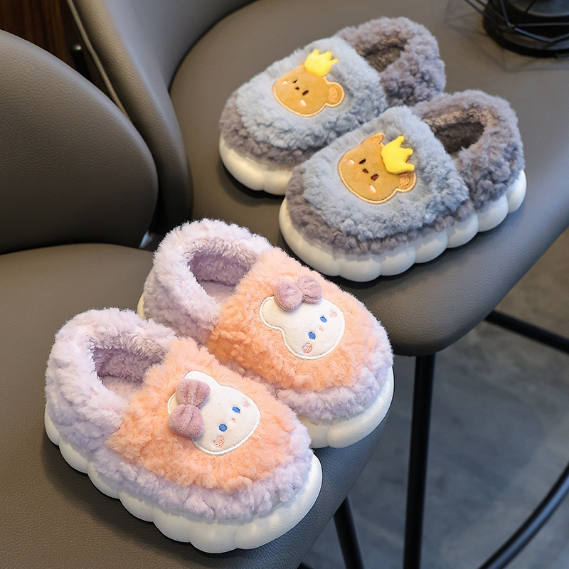 Winter Children's Cotton Shoes Bag Heel Girls' Thick Sole Non-slip Warm Small and Medium-sized Children's Baby Maomao fleece-lined Home Cotton Slippers