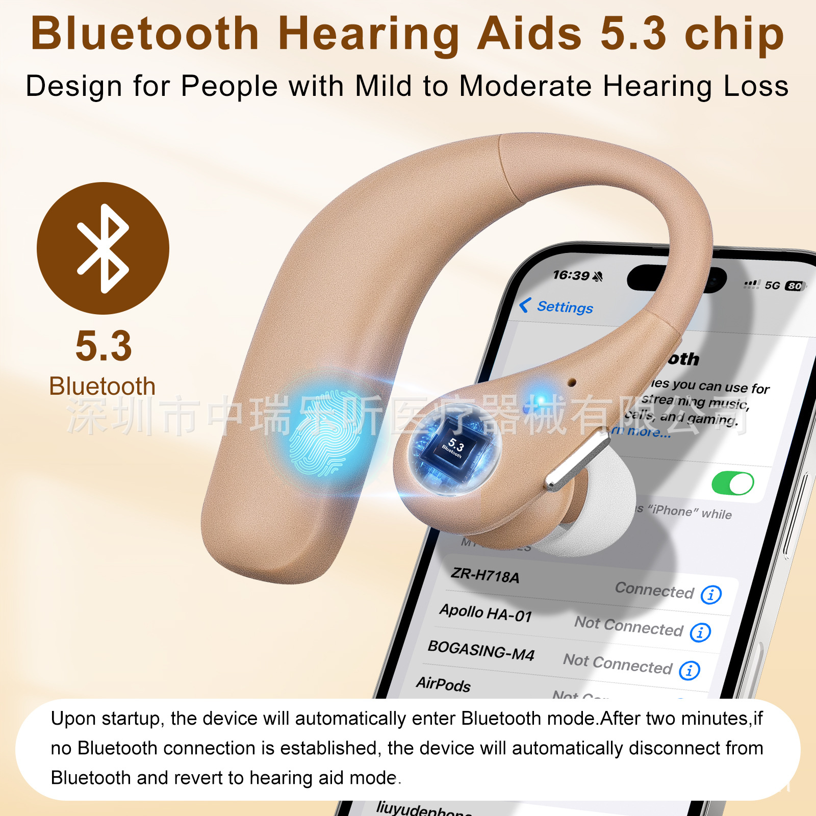 Hearing Aid Zr-H718A Digital Chip Bluetooth Ai Noise Reduction Multi-Scenario Mode Earhook Hearing Aid Plaid to Wear