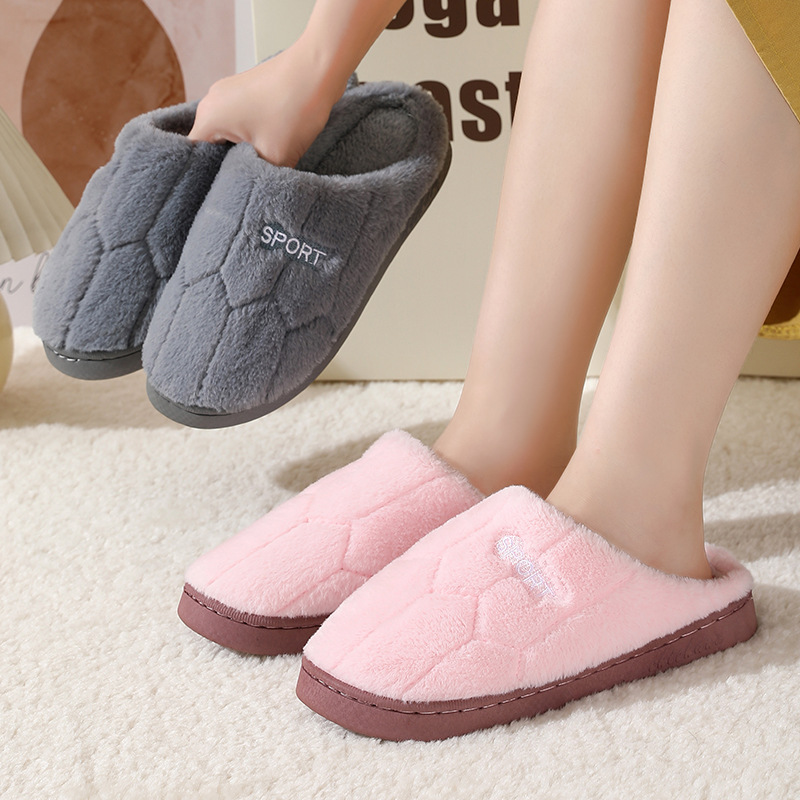 New Cotton Slippers for Couples Plush Winter Home Thick-Soled Warm Furry Slippers for Men and Women Non-Slip Home Indoor Cotton Shoes