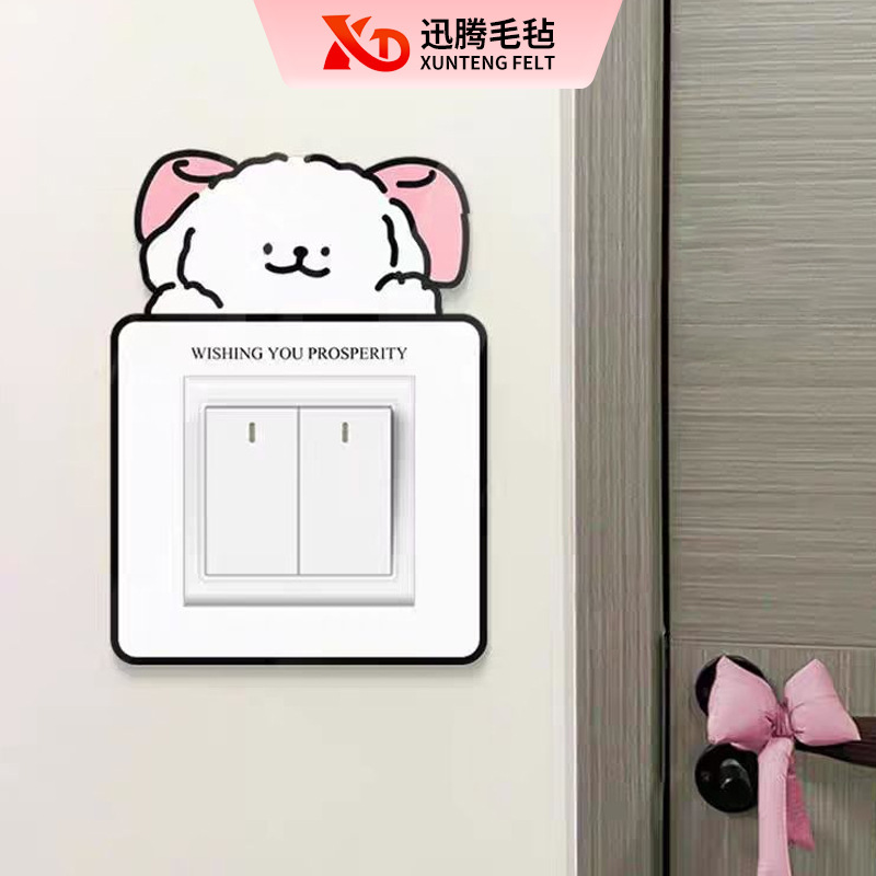 Casual Polka Dot Puppy Felt Switch Sticker Household Wall Sticker Self-Adhesive Waterproof and Moisture-Proof Socket Felt Switch Sticker