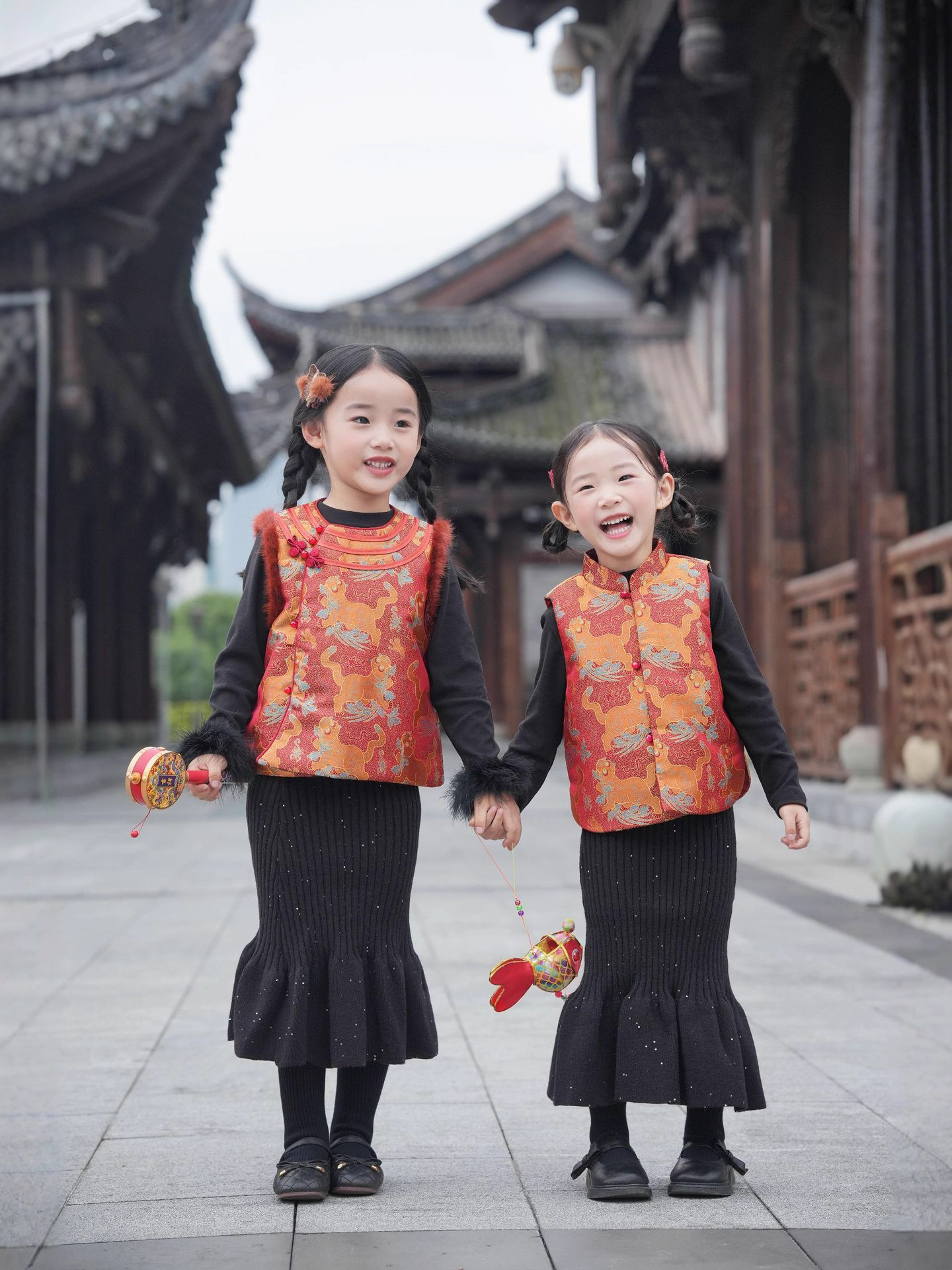 Little Boy's Winter Hanfu, Baby's High-End Mink Fur Vest, Sibling Outfit, Vest for Brother and Sister, New Year Outfit