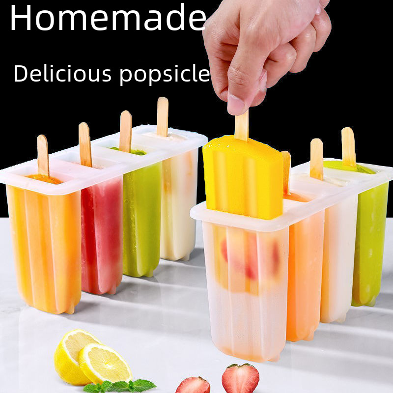 4-Piece Old Popsicle Mold with Lid for Household Kidsren's Cute Popsicle Ice Cream Mold DIY Homemade Ice Cream Sorbet Mold
