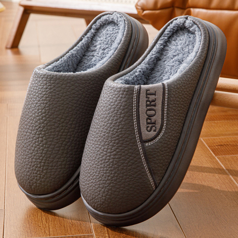 Winter New Cotton Slippers for Men, Extra Large Size, Furry, Indoor, Non-Slip, Warm, Thick-Soled, Fleece-Lined, Thickened for Men