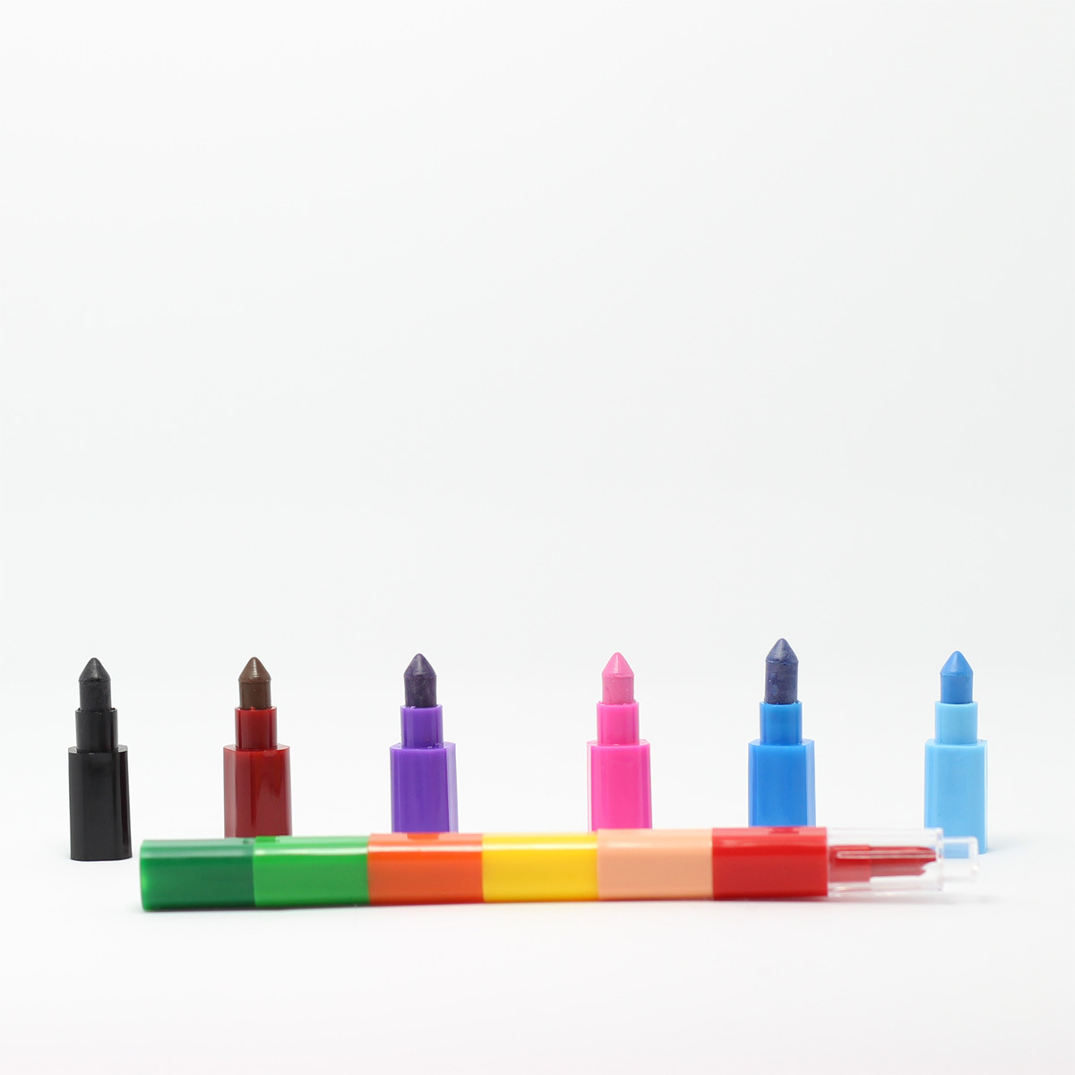 12 Rectangular Multi-Section Rainbow Crayons 587 Multi-Color Kidsren's Small Gift Brush Toys