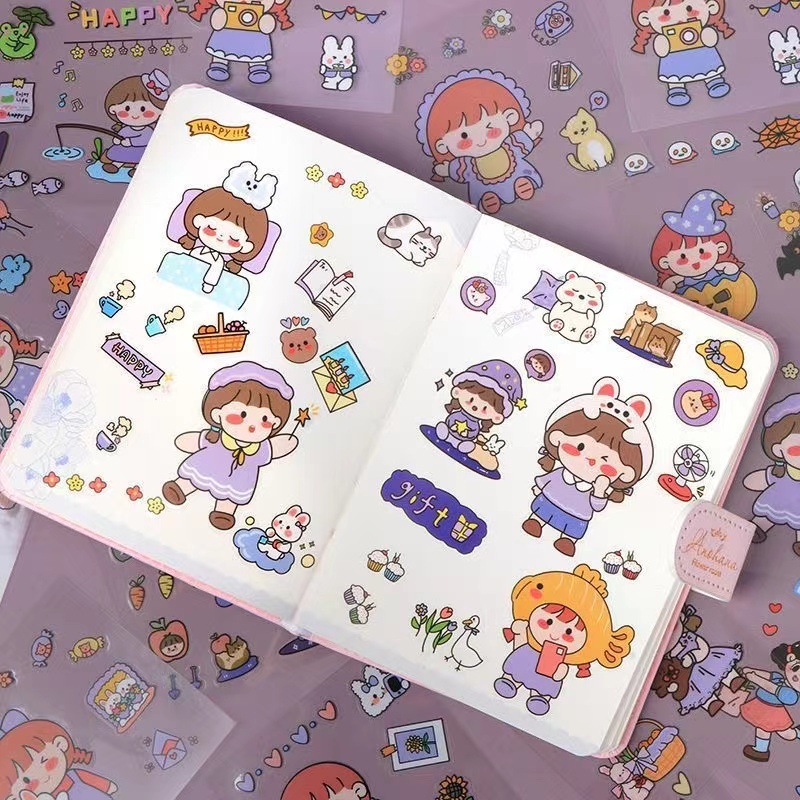 100 sheets of non-repeating hand account stickers cute girl cartoon cute decorative waterproof notebook material paper stickers