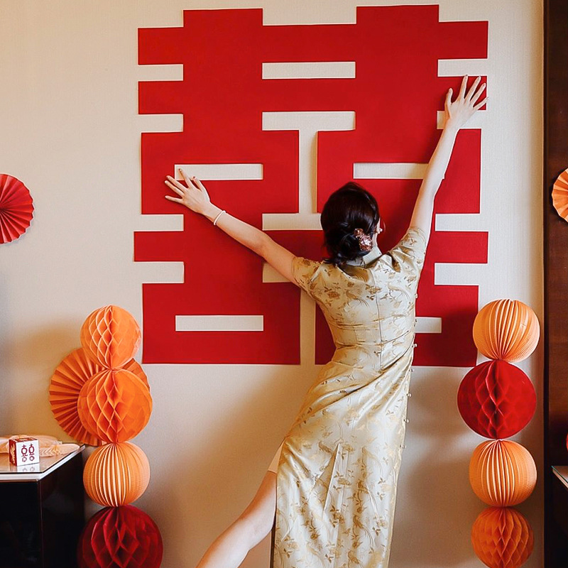 Flocking wedding decoration background wall bedroom door wedding room layout wedding supplies happy stickers