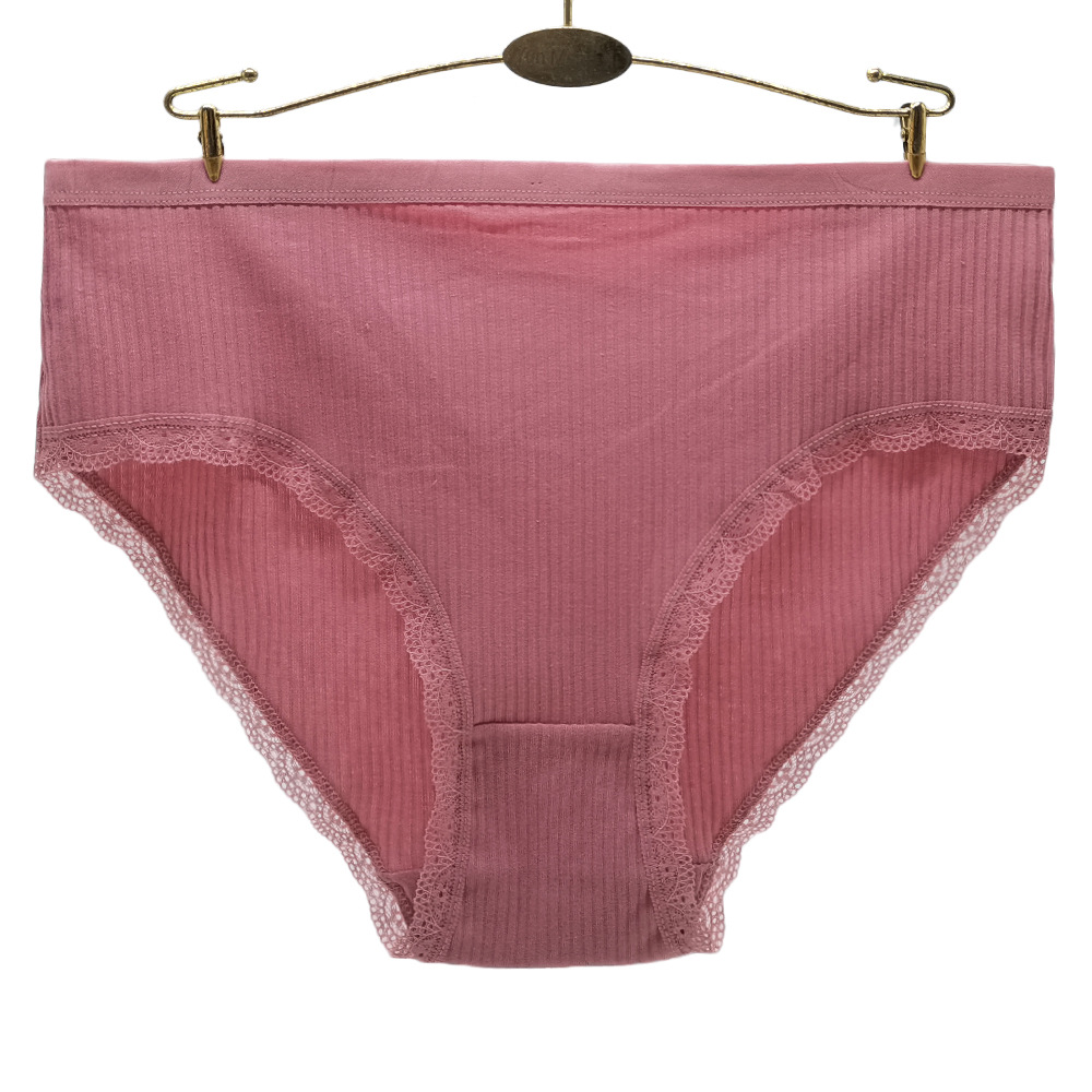 Europe and the United States foreign trade cross-border women's underwear waist comfortable thread cotton lace solid color plus size mommy briefs