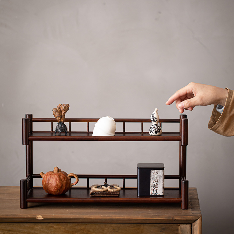 Desktop Antique Rack Small Solid Wood Ornaments Storage Tea Cup Storage Shelf Tea Set Multi-Layer Tea Holder Tea Rack Display Rack