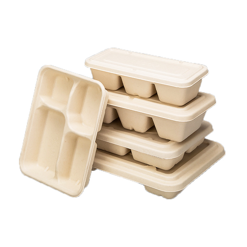 Disposable Four-compartment Lunch Box Pulp Split Lunch Box Three-compartment Five-compartment Six-compartment Lunch Box Degradable Tableware Dinner Plate