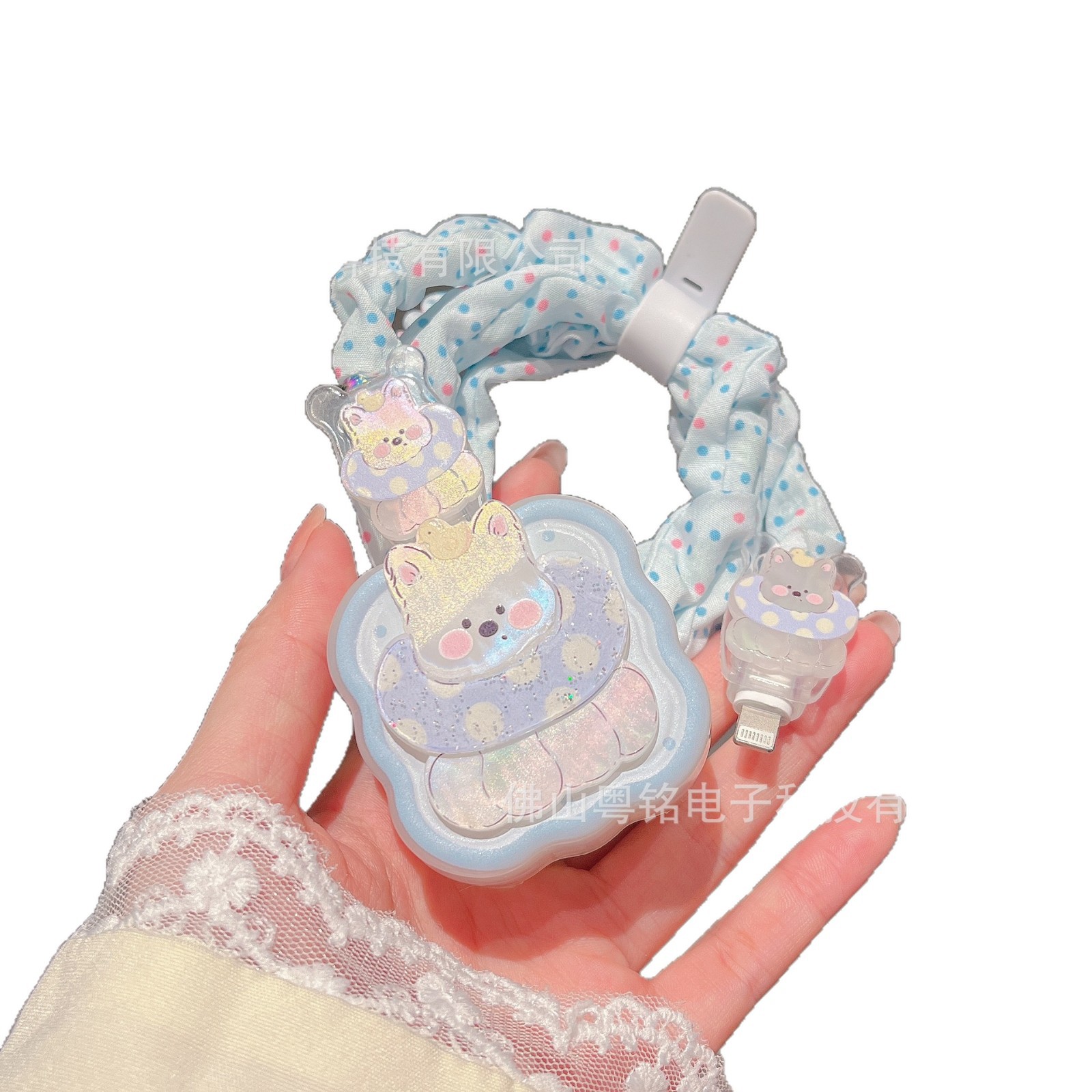 Swimming Ring Dog-Themed Protective Case for Apple 40W Wavy Edge Charger, iPhone 17 Data Cable Decoration, Dirt-Resistant