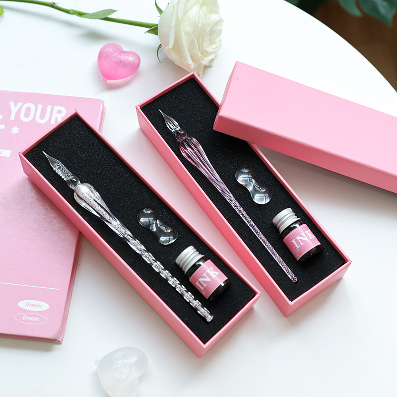 Macaron Glass Pen Set Signature Pen Crystal Student Dip Pen Glass Dip Ink Pen Stationery Gift Pen