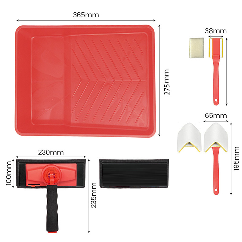 9inch Rotating Handle Brush Set, Matching Paint Tray + Corner Brush, Each Brush Comes with 1 Replacement Piece