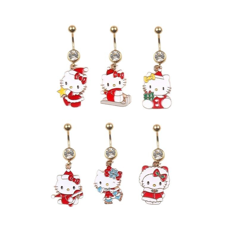 in stock Sanrio belly button ring puncture jewelry European and American popular stainless steel belly button nail Christmas Hello Kitty navel ring
