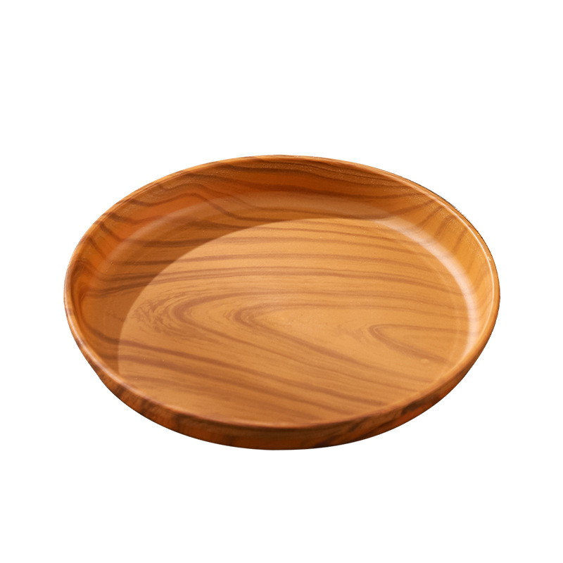 Ins Imitation Wood Grain Tray Round Tray Plastic Round Tea Tray Household Water Cup Storage Tray Cafe Snack Tray