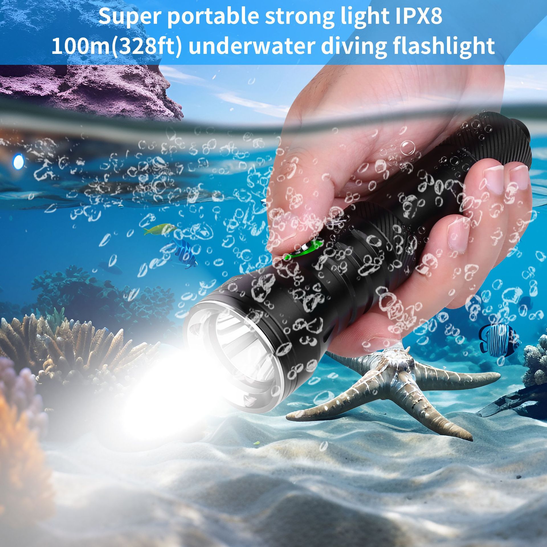 Diving Flashlight Underwater Professional Strong Light Waterway Dual-Purpose Deep Diving Night Diving 2000 Lumens Emergency Lighting